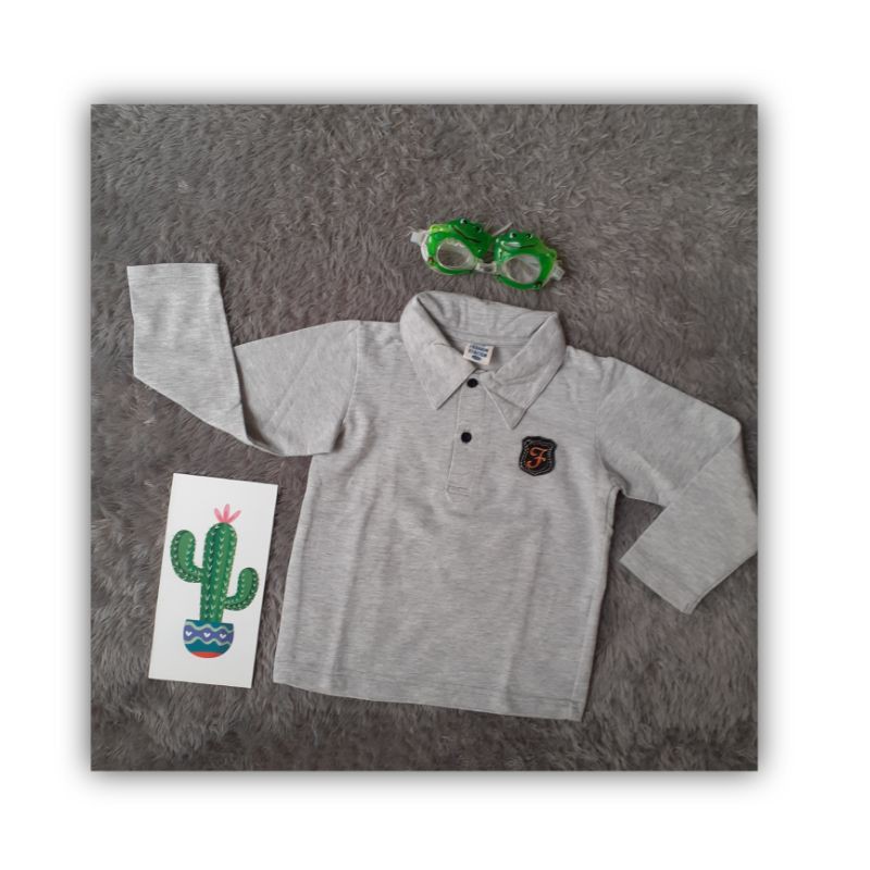 polo shirt anak cowok laki kaos baju lengan panjang abu polos size 100 2 3 tahun preloved second