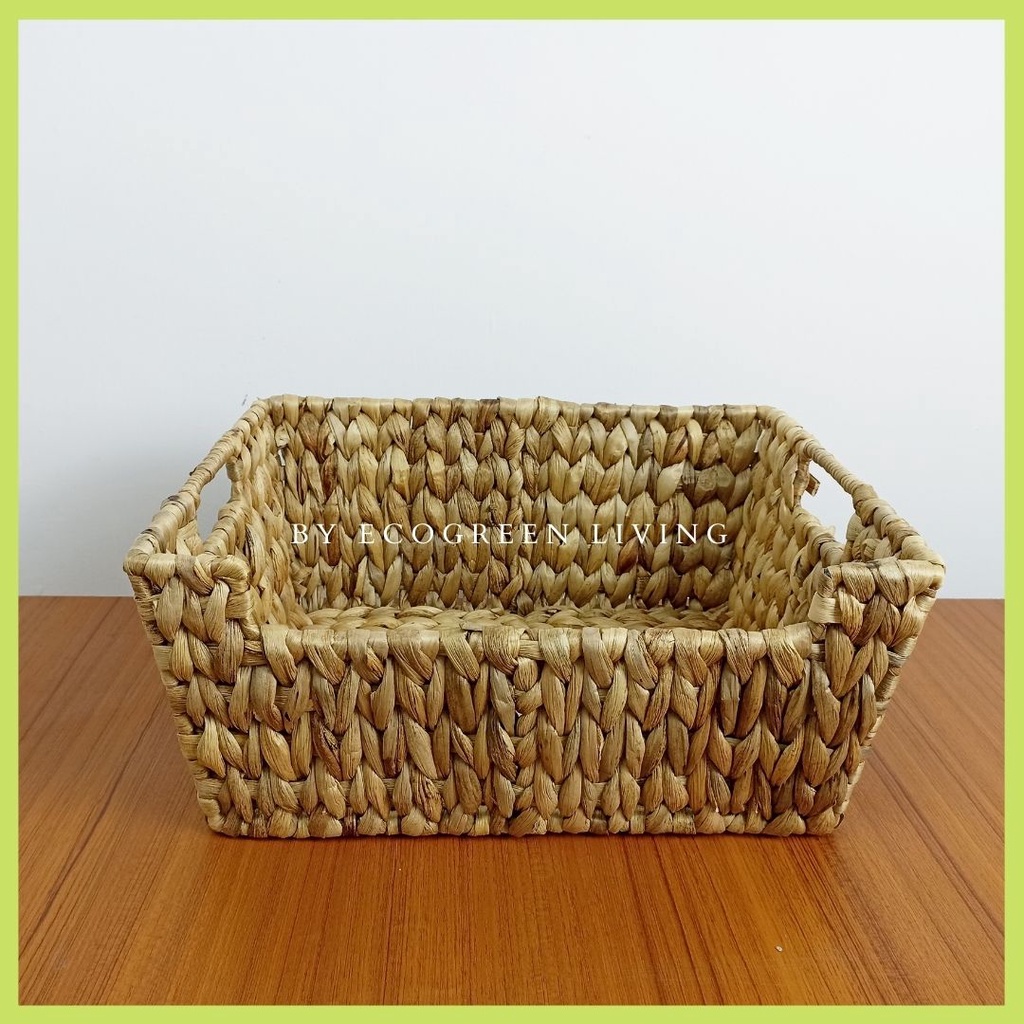 BW- 001 Storage Baskets, Hand-Woven Open-Front Bins with Handles Waterhyacinth