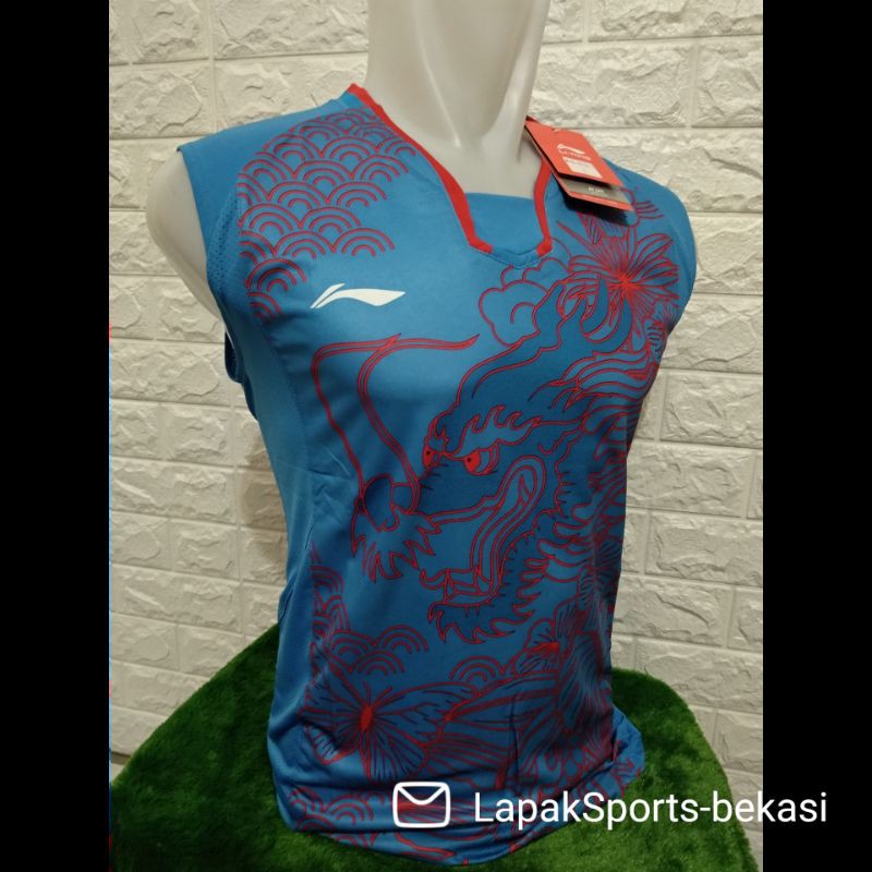 kaos badminton lining singlet dragon import merah 6018