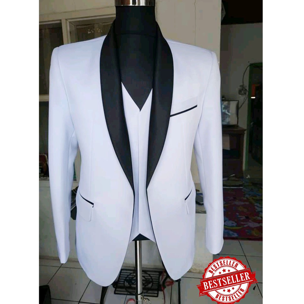 Jas Pria Putih List Hitam, jas Putih pria