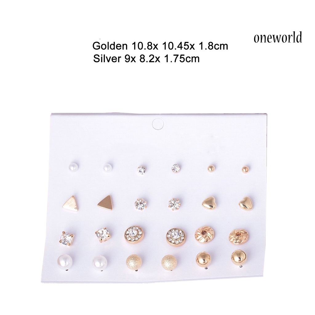 OW@ 12 Pairs Ear Studs Various Shape Rhinestone Women Earrings for Party