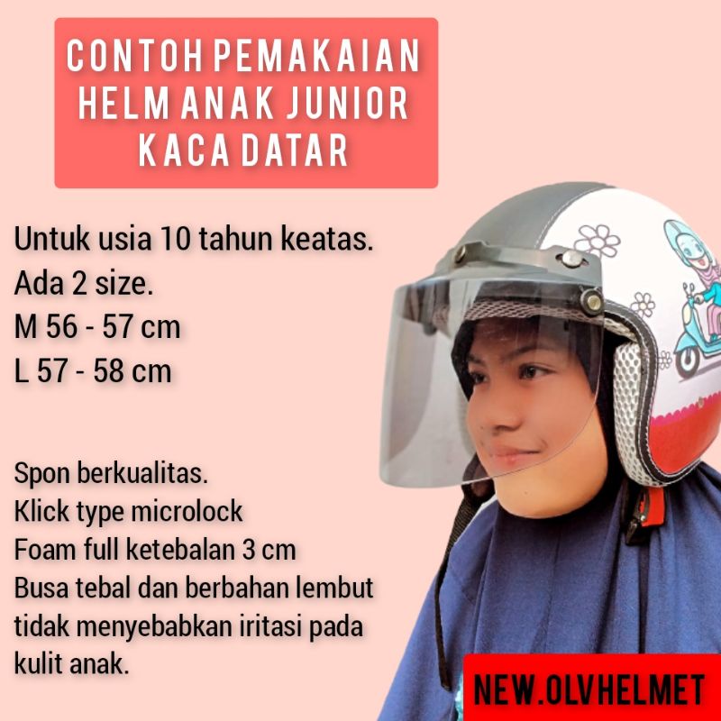 HELM BOGO ANAK JUNIOR 8 - 13 TAHUN KACA DATAR SNI FREE PACKING BOX