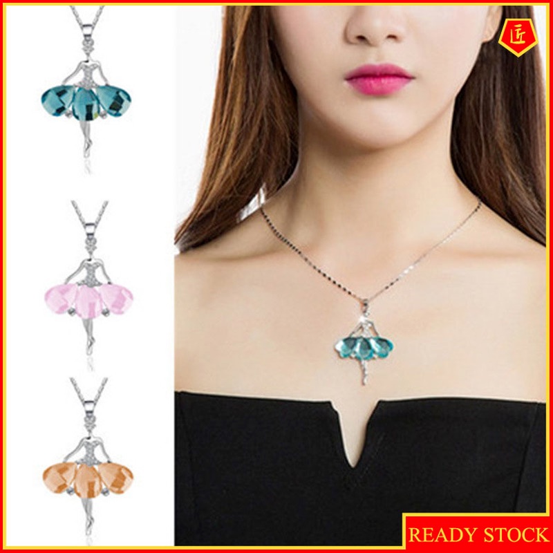 [Ready Stock]Fashion Elf Diamond-Studded Necklace Creative Dancing Girl Pendant