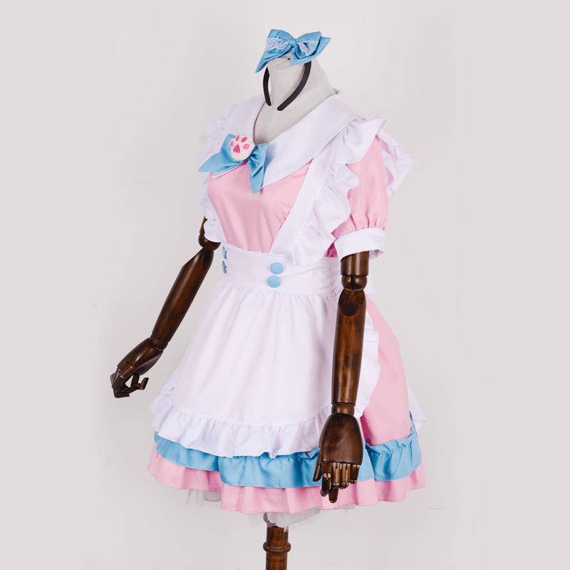 【Wetrose】Girl Super Cute Big Bow Lolita Maid Outfit Pink Blue Maid Costume Dress Set for Cosplay Cafe Wanita Pembantu