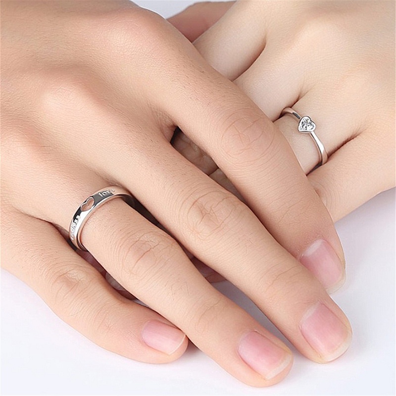 2pcs / Set Cincin Zircon Bentuk Hati Desain Forever Endless Love Untuk Pria Dan Wanita