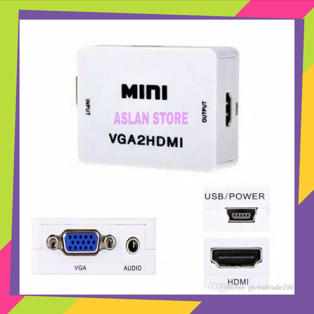 Converter VGA to HDMI Converter with audio Saintholly PC ke TV LED / LCD