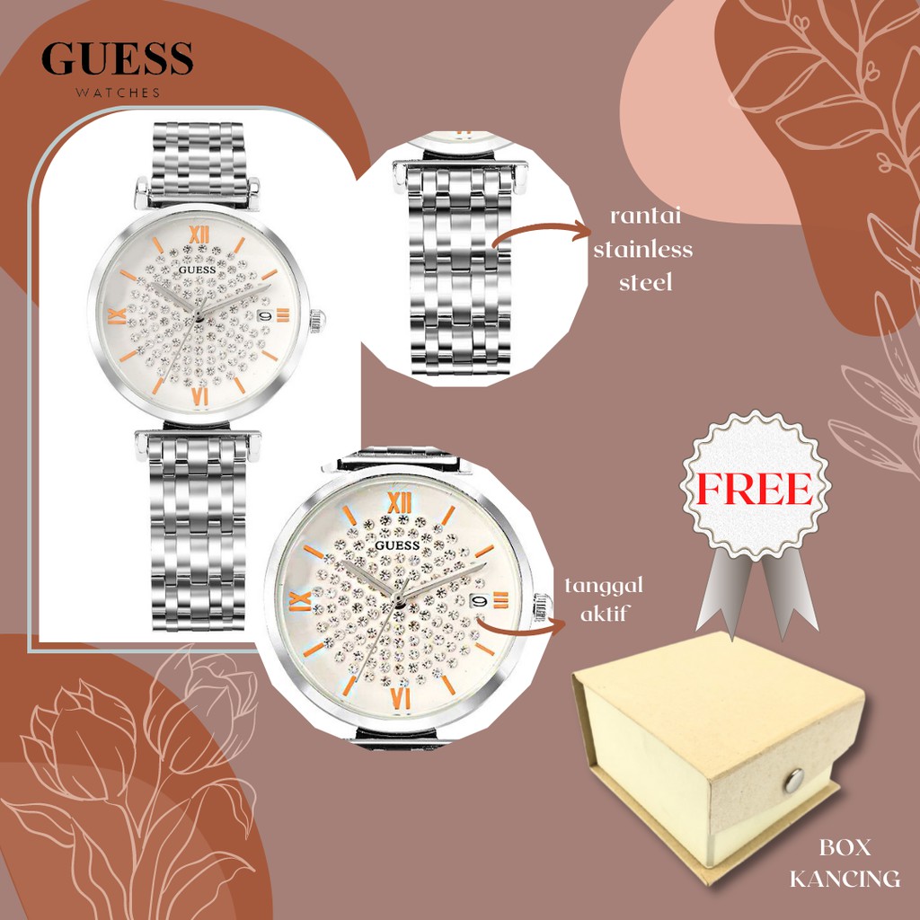 Jam Tangan Analog Wanita Guess Diamond Mode Bisnis Display Kuarsa Jam Wanita Tali Rantai Tahan Air