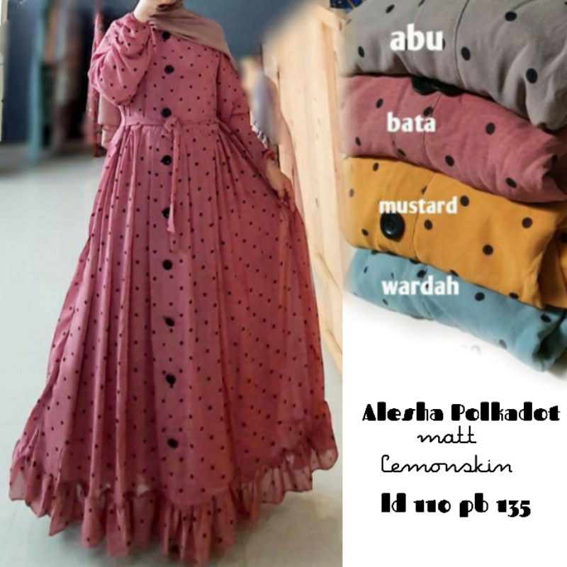 [Fashion Muslim] Gamis RHEINA POLKA maxy lemonskin | rempel | kancing | busui