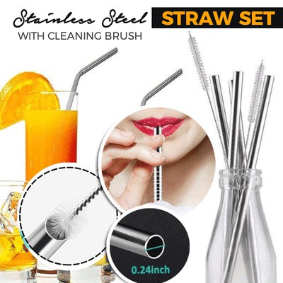 Sedotan Stainless Steel 3 in 1 Straw Silver Go Green Set Alat Minum-Vegasus Store(COD)