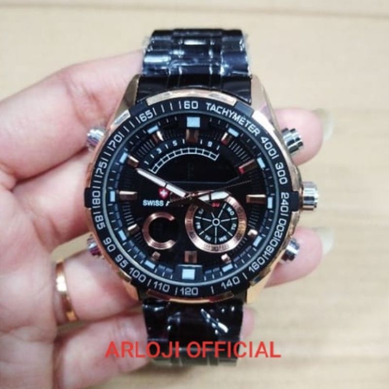 Jam tangan pria double time stainless steel Chrono aktif Anti air