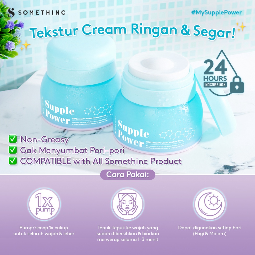 SOMETHINC Supple Power Hyaluronic9+Onsen Moisture Bomb Gel - Krim Pagi dan Malam (Kulit Sensitif)