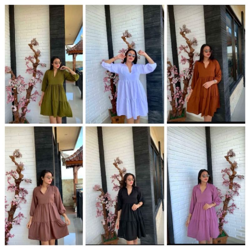 Foxy Dress Ruffle Basic/Dress Kerah Ruffle/Dress Rayon