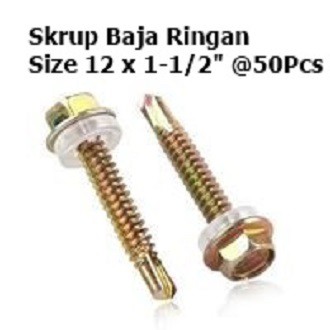 SEKRUP BAJA RINGAN 12 x 1-1/2 Inch - BAUT SKRUP ROOFING KUNINGAN ISI 50 PCS