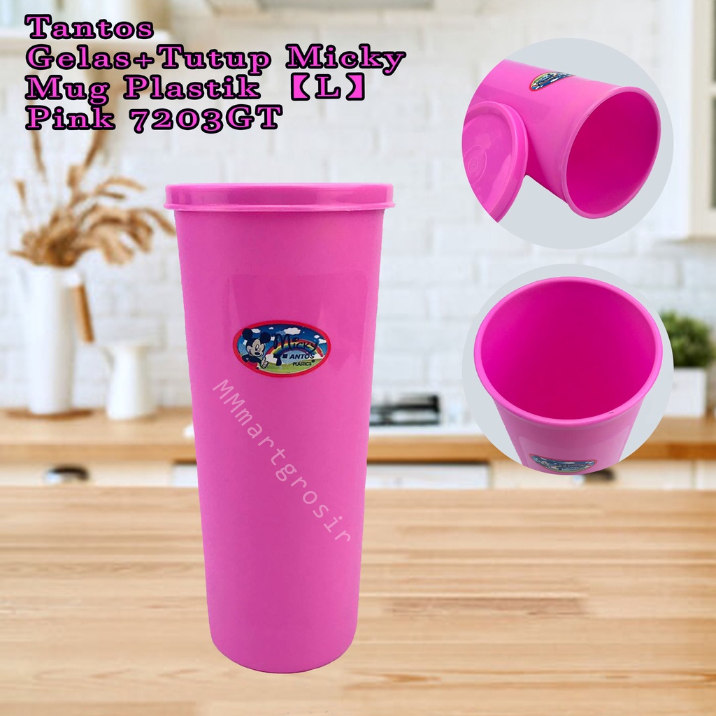 Tantos / Gelas+Tutup Micky / Mug Plastik (L) / Warna Pink 7203GT