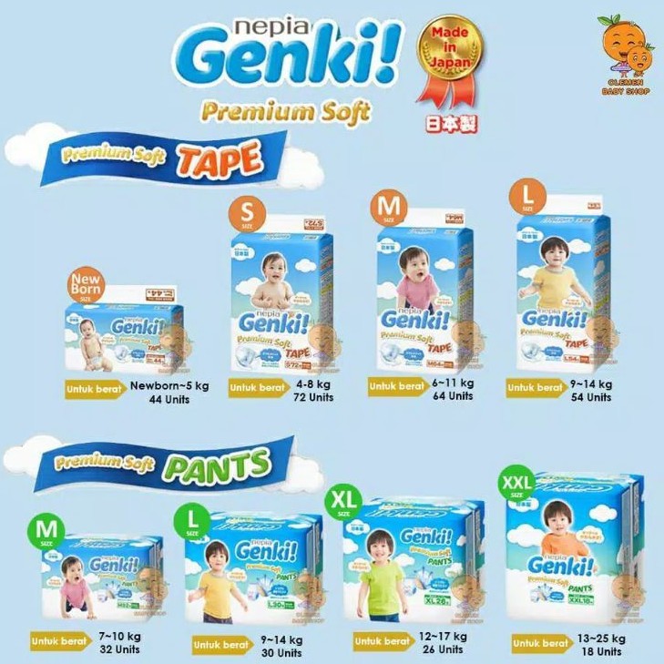 Nepia Genki Diapers Pants - Diapers Popok Celana Sekali Pakai