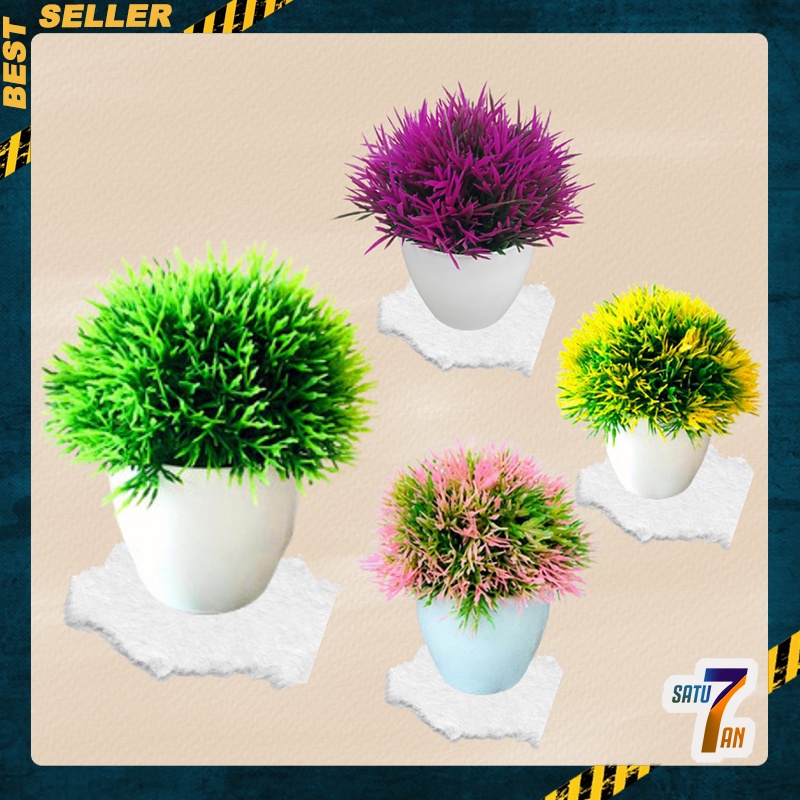 Satu7an PBP33 Tanaman Bunga Plastik Pot Tanaman Hias Bunga Stargrass Dekorasi Rumah Artificial