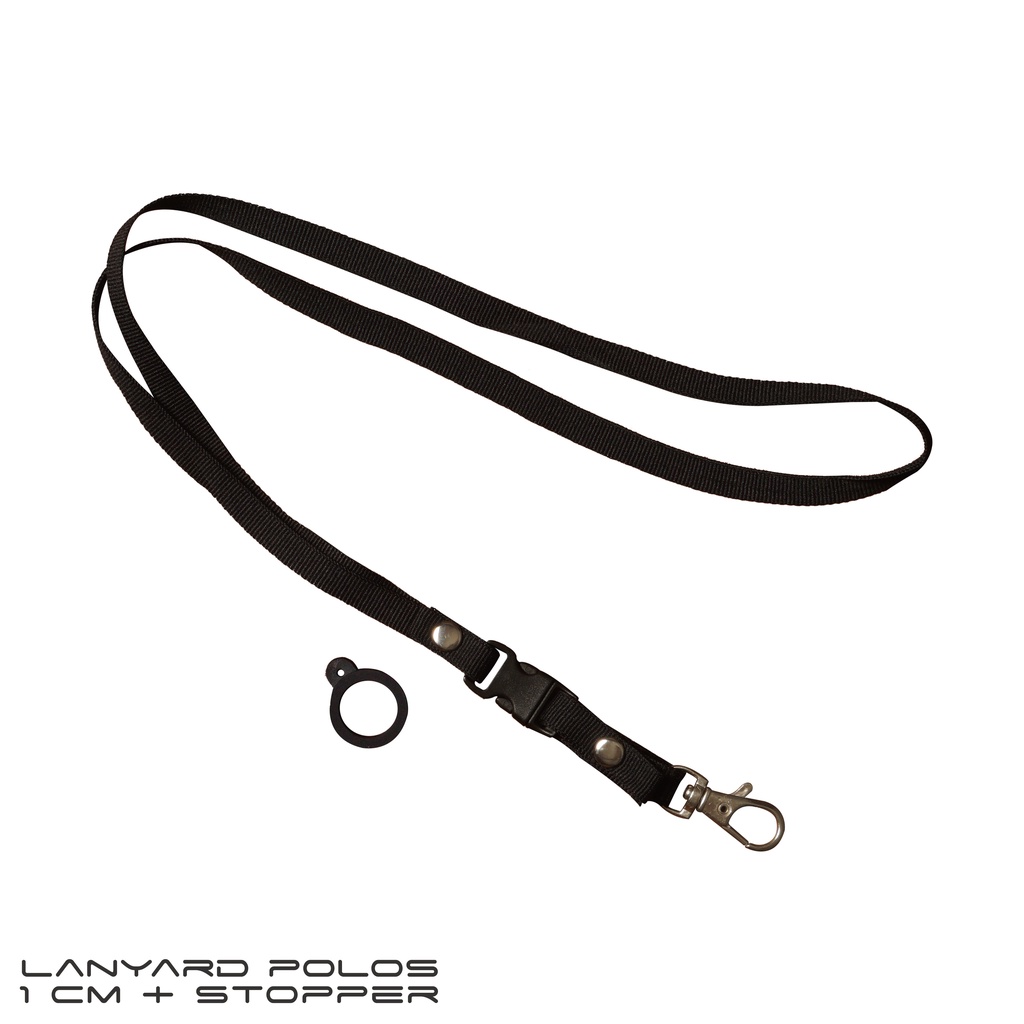 Lanyard Hitam Polos 1cm Stopper + 2pcs Oring (13mm &amp; 20mm)