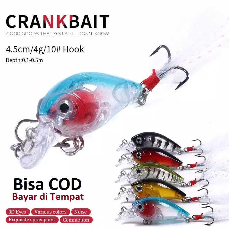 SATU SET (isi 5) 4,5cm/4gr Minnow Mini  Berbulu Umpan Pancing Ikan Minnow 3D Lure Crankbait Wader