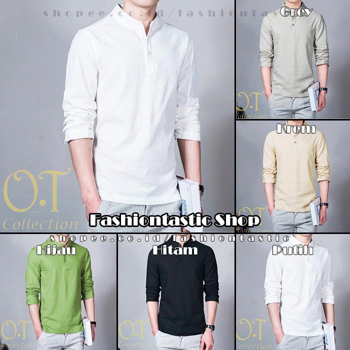 baju koko HAMISH lengan panjang kemeja koko polos warna 