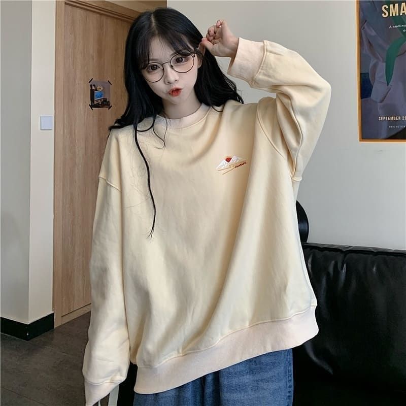 Jaket sweater Crewneck oversize pakaian pria wanita Outerwear Korean Style LAZY WOMEN