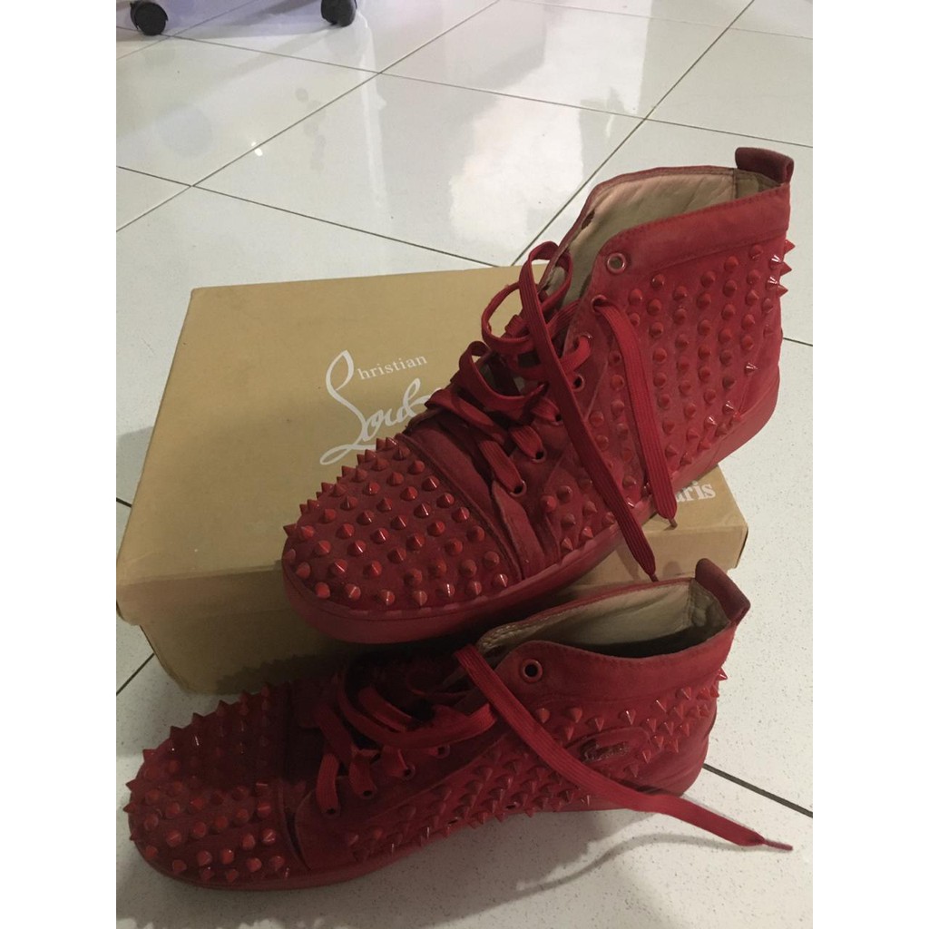 christian louboutin sneakers hi top (red +box )