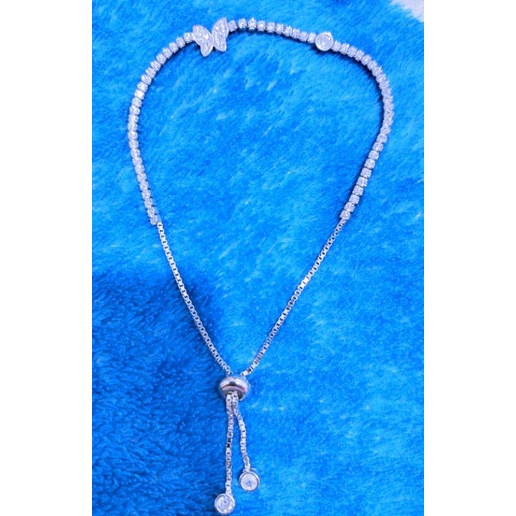 Gelang serut kupu2 mata ad putih full Rantai italy silver 925 import  lapis emas putih