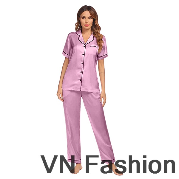 VNFASHION BAJU TIDUR WANITA PIYAMA WANITA BAHAN SATIN MOTIF POLOS DUSTY PINK LENGAN PENDEK CELANA PA