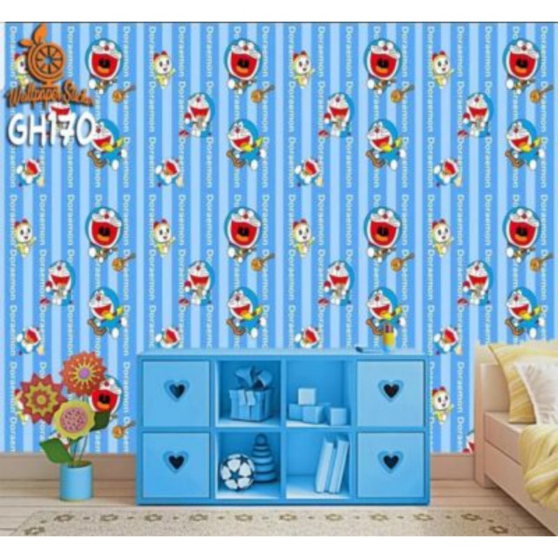 Wallpaper Stiker Dinding | Walpaper dinding Kamar Tidur | Wallpaper Promoo motif doraemon Termurah