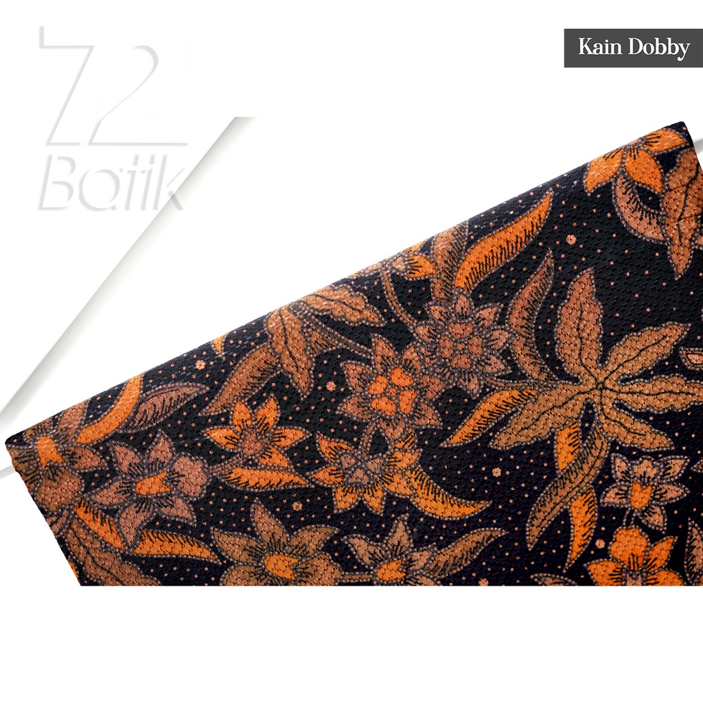 KAIN BATIK PREMIUM Bahan Dobby Motif Kembang Alas Warna Hitam Orange 729205 Cap 72 Jarik Jarit Samping Kebat Panjang Batik Dobby Modern Premium Bahan Seragam Batik Pernikahan Kantor Keluarga Murah Kamen Jadi Batik Bali Lembaran