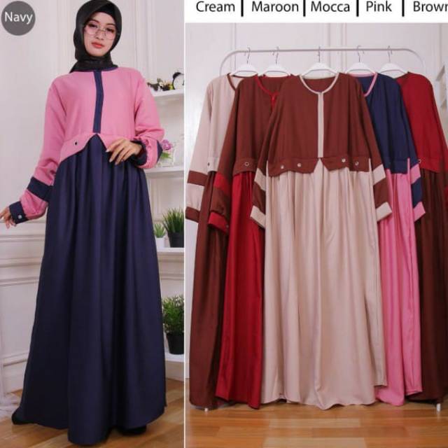 Kode 0845 gamis polos kombinasi warna/gamis polos busui/gamis polos balotelli kombinasi busui