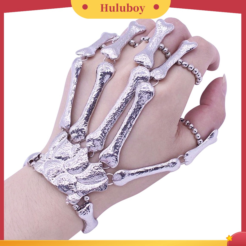 Punk Gothic Skeleton Skull Bone Hand Bangle Finger Ring Bracelet