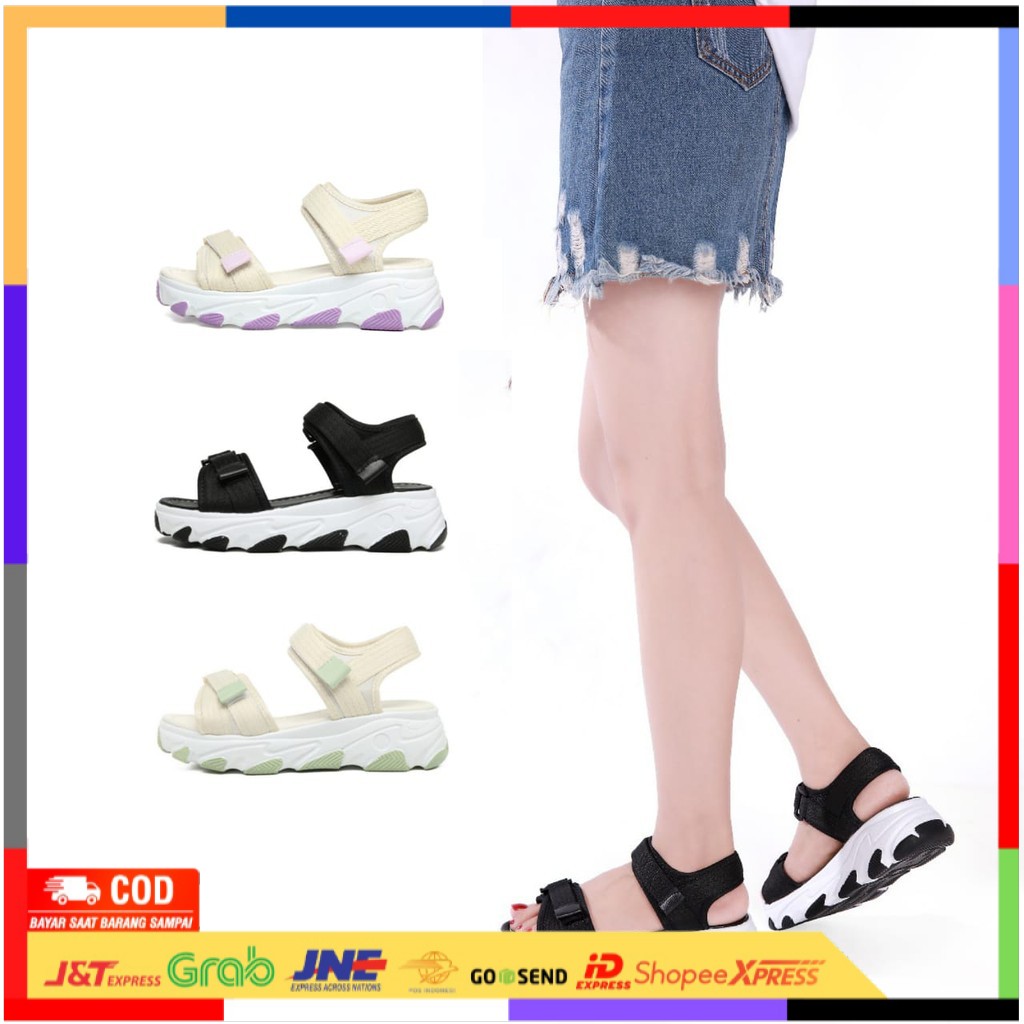 PVN Micha Sandal Wanita Black Cream Lilac 241