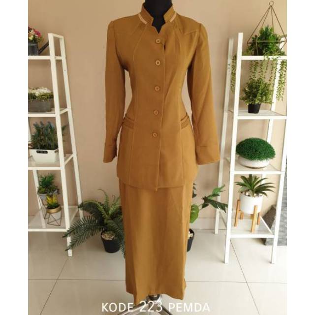 SET BLAZER BAJU  SERAGAM PEMDA PNS DINAS  WANITA  KHAKI  KEKI 