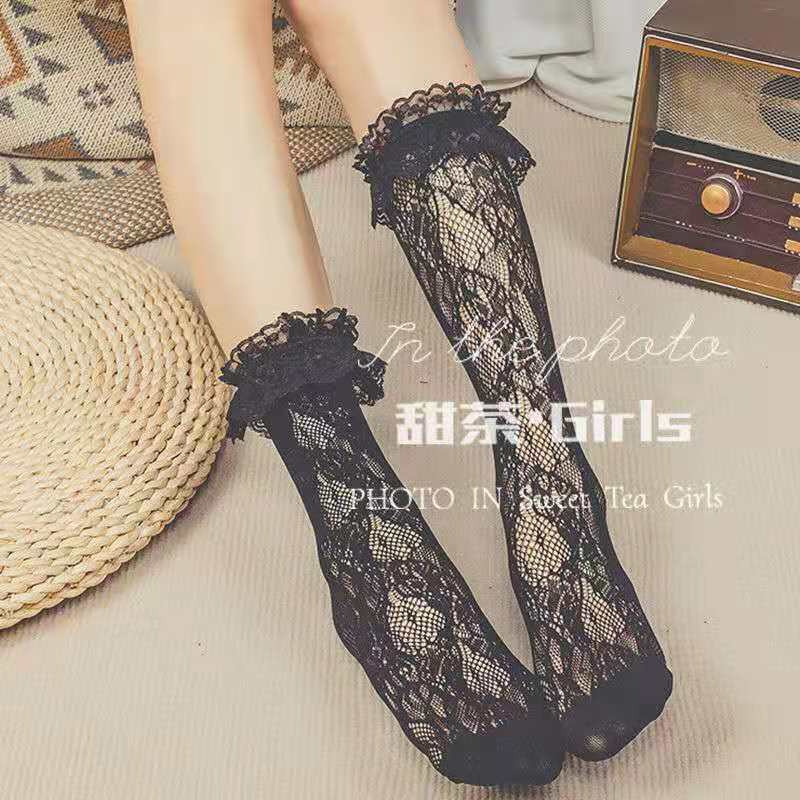 KK-72 kaos kaki renda lolita gothic vintage cosplay japan jepang renda hitam putih