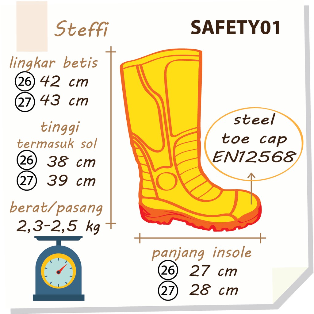 SAFETY 01 kuning | Steffi Boots SEPATU BOOT PROYEK PVC Steel Toe Cap ujung besi kuat tebal yellow