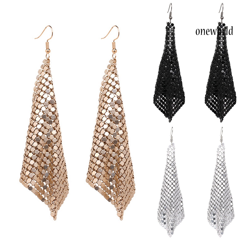 OW@ Women Fashion Square Sequins Tassel Dangle Drop Earrings Statement Jewelry Gift