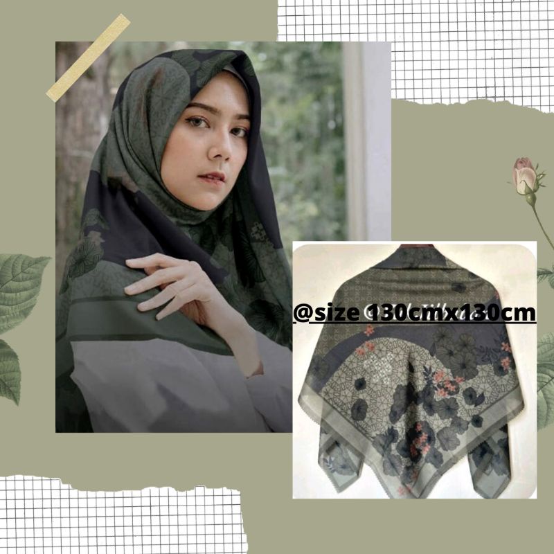 NEW JILBAB HIJAB VOAL MOTIF SYAR'I 130X130 PREMIUM SQUARE LASERCUT KERUDUNG SEGI EMPAT-WB HIJAU