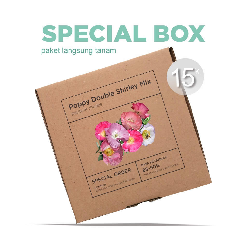 Paket Langsung Tanam - Gardening Kit - SPECIAL BOX - Benih Bunga Poppy Double Shirley Mixed Flower Seeds