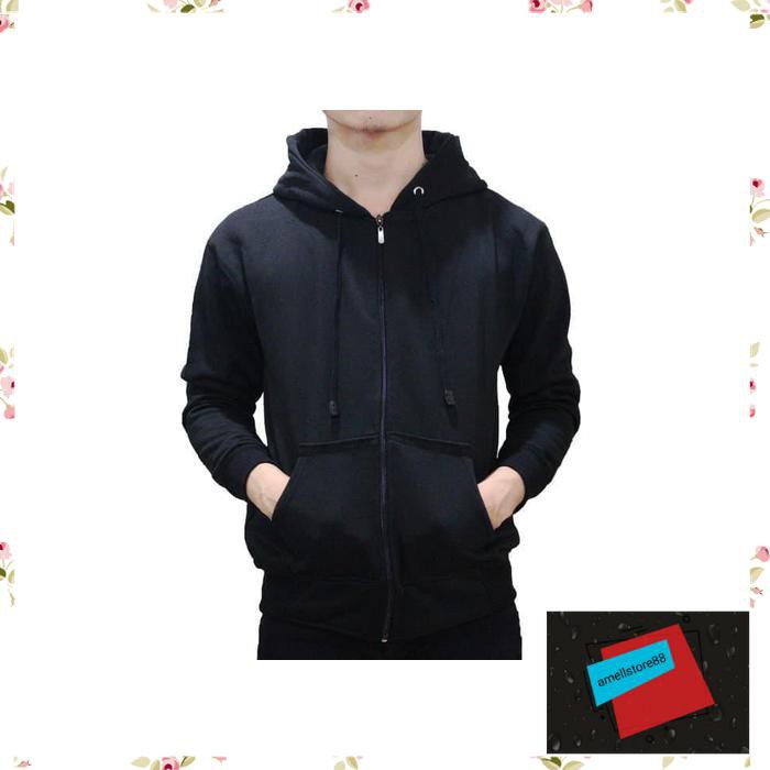 Jaket Pria parasut parka gunung Sweeter Polos Hoodie ZipperResleting Hitam WE168