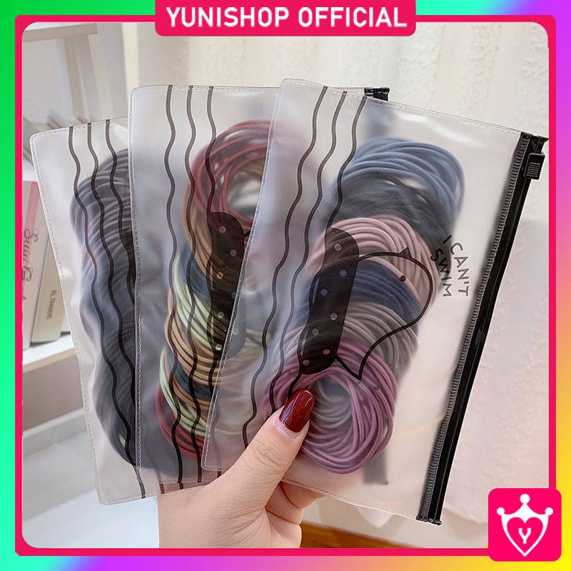 Ikat Rambut Gaya Korea isi 100 pcs / Ikat Rambut Kemasan Pouch / TV-125