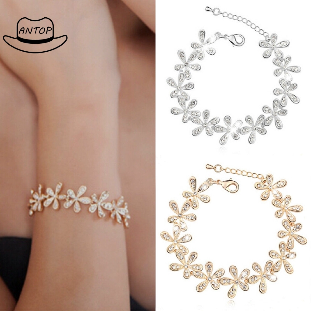 COD Gelang Bangle Vintage Motif Snowflake Hias Kristal Berlian Imitasi untuk Wanita Korean Bracelet Gift ANTOP