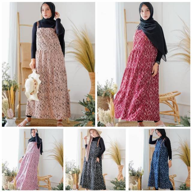 Acha overall kotak kotak/overall long skirt/rok kodok wanita/rok panjang/rok katun/overall katun