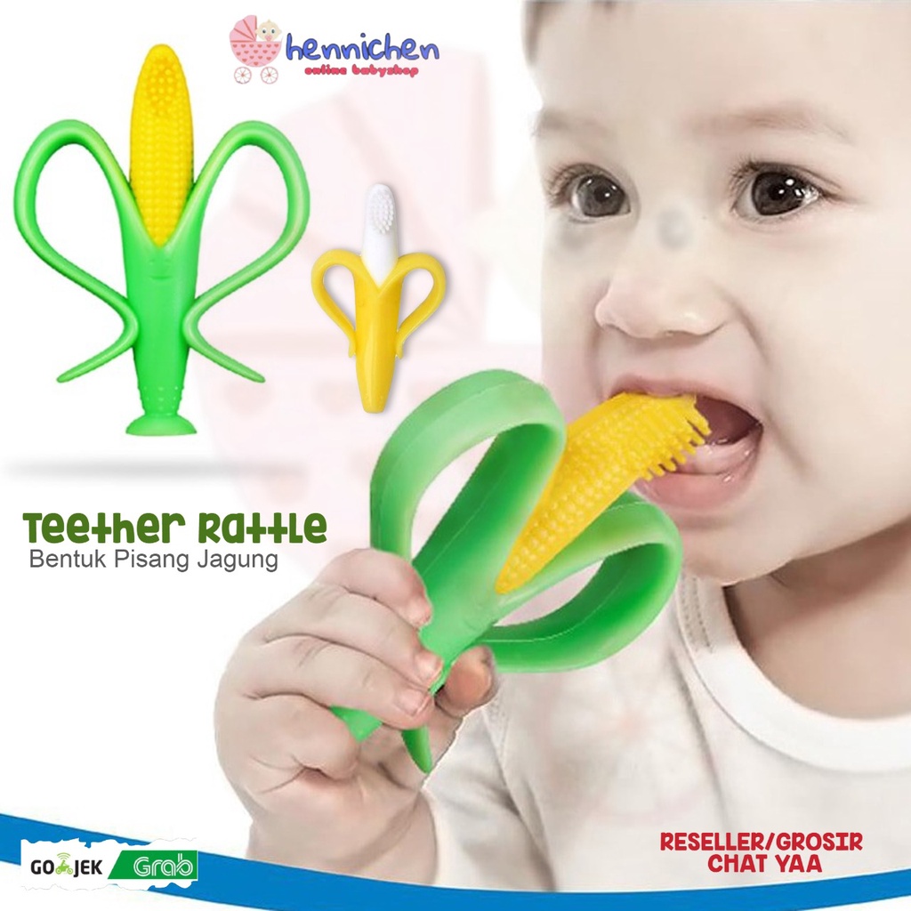 Teether Rattle Bentuk Pisang Jagung Banana Teether / Sikat Gigi Baby Banana