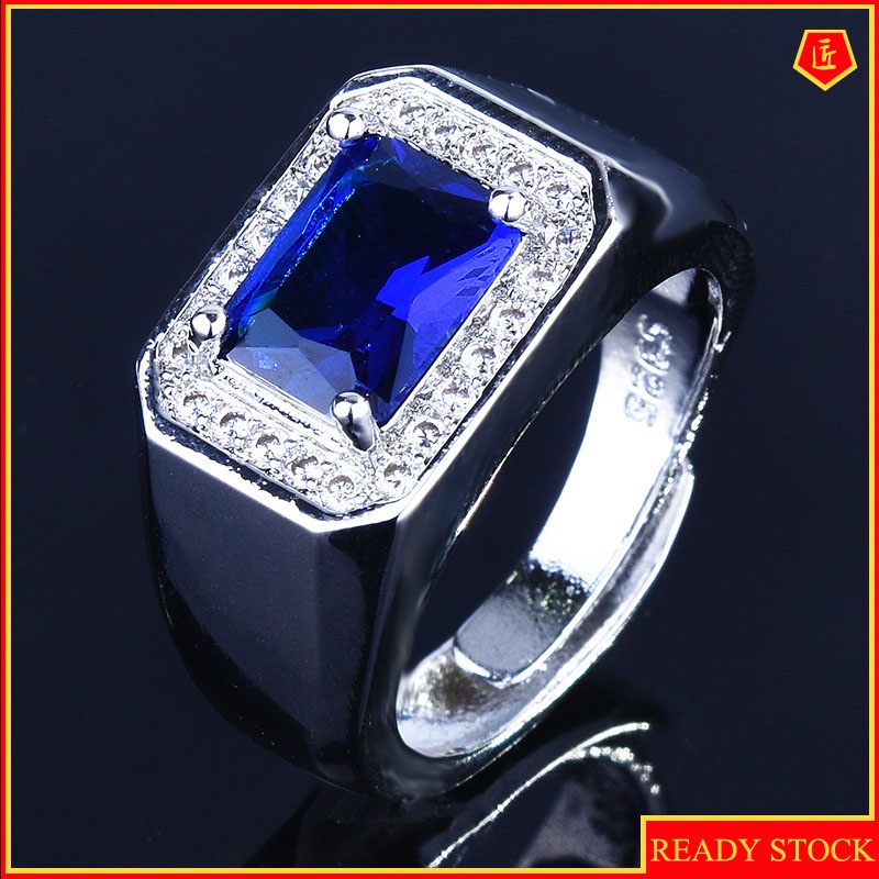 [Ready Stock]Domineering Men's Inlaid Sapphire Ring