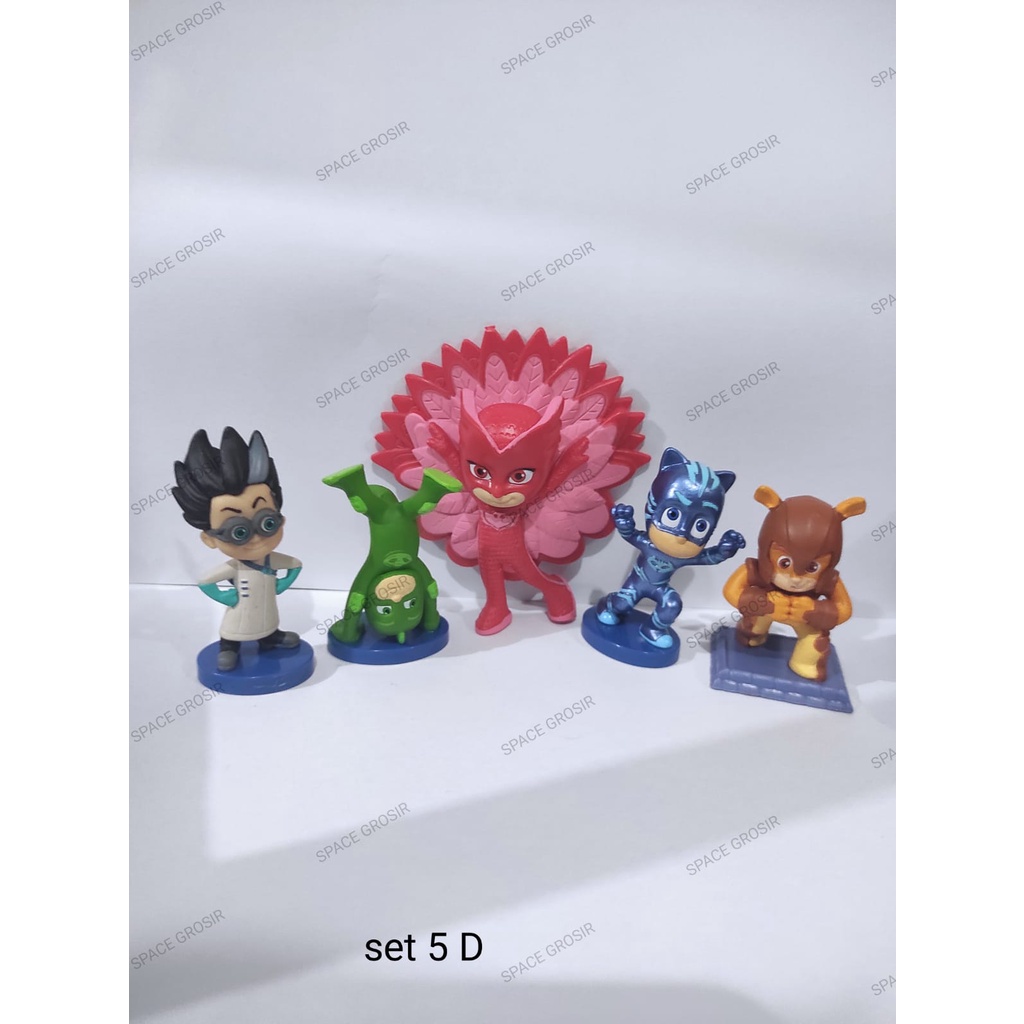 Figure Pj Mask set 5 Original Just Play Owlette Gekko Catboy Topper Kue