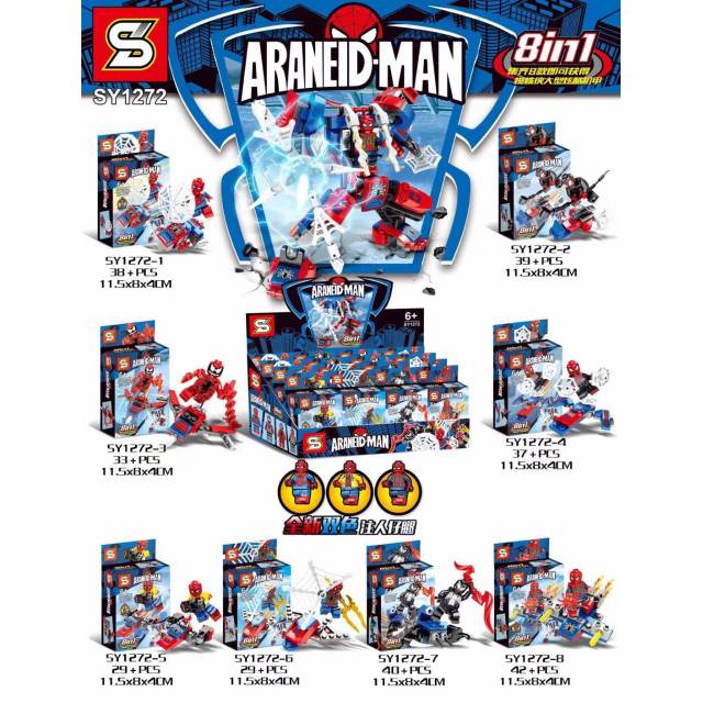 MAINAN LEGO SPIDERMAN ARANEID MAN SET 8 PCS BISA GABUNG JADI ROBOT BESAR
