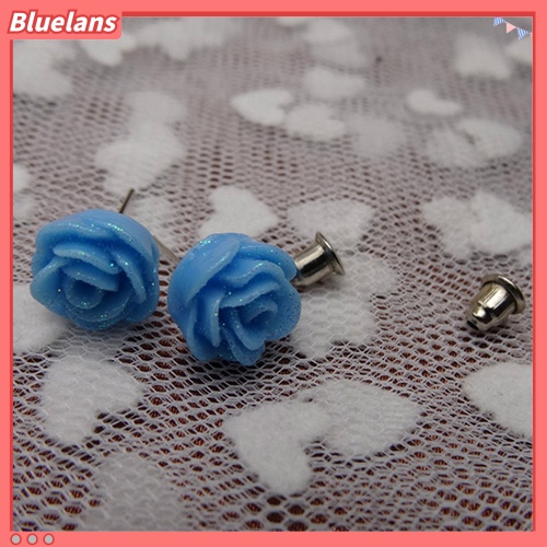 Bluelans 12 Pairs Women Fashion Rose Flower Mixed Color Flower Ear Stud Earring