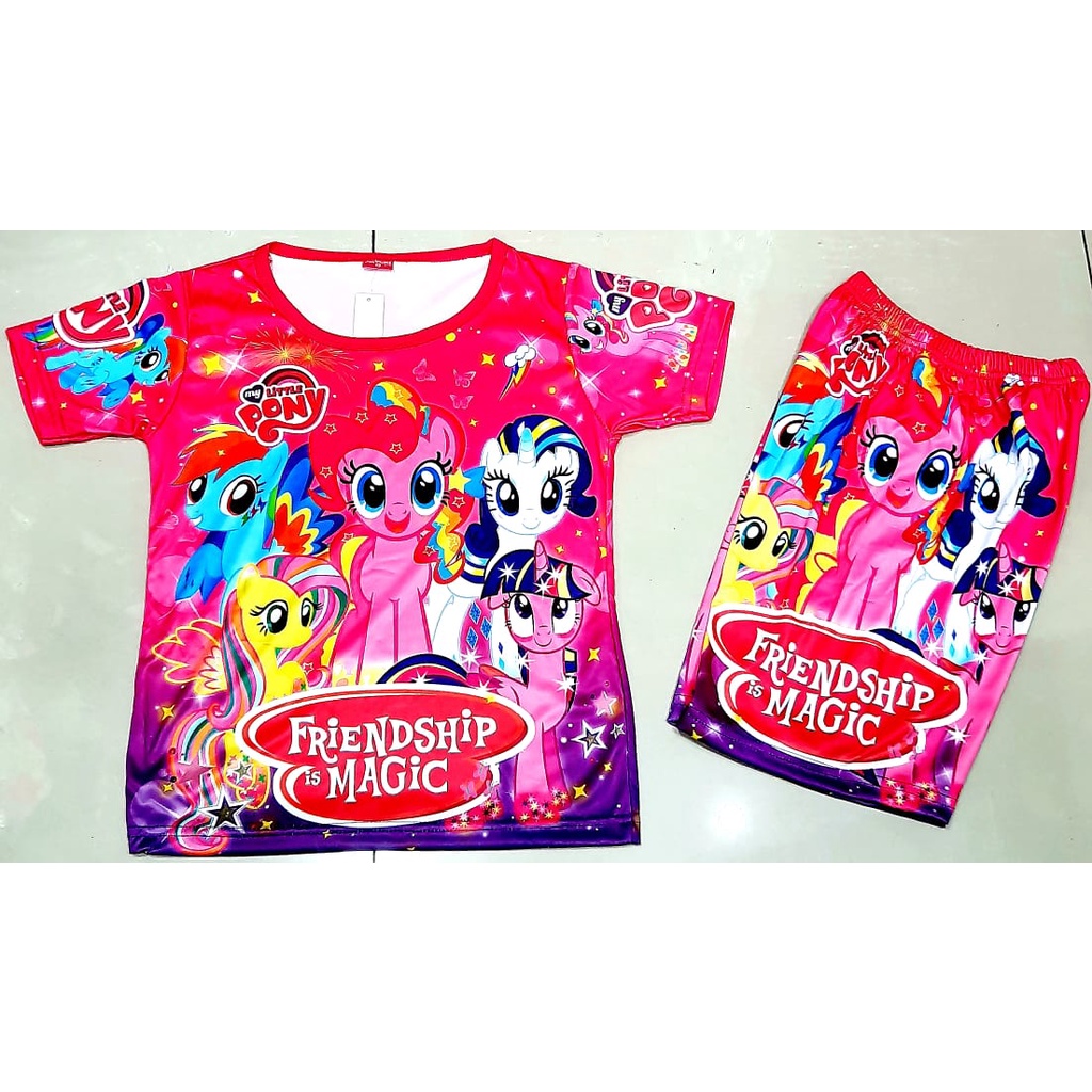 baju stelan littleponny fullprinting size 2-12thn