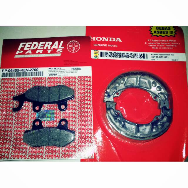 Paket kampas rem honda supra fit depan federal+blakang asli honda motor