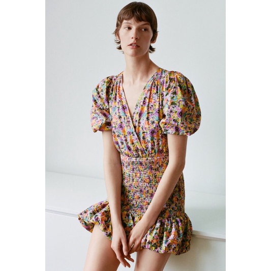 Zara Floral Dress Poplin Smocked Preloved